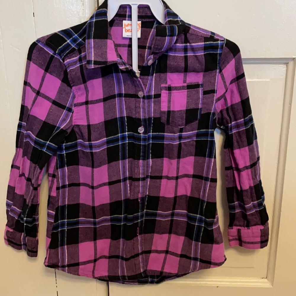 Girls Purple Plaid Flannel Shirt